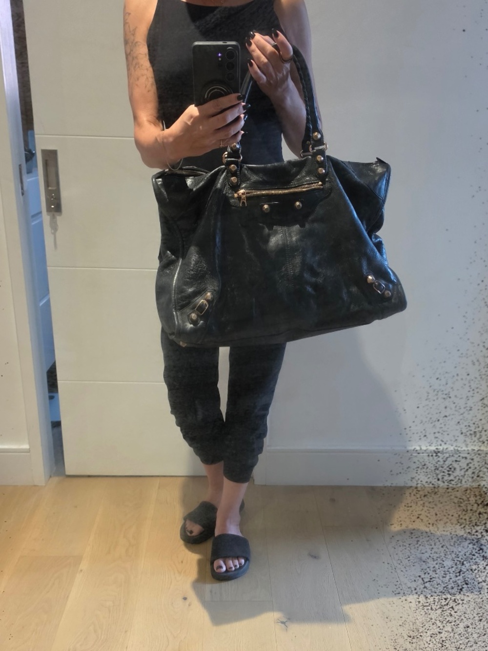 Balenciaga Giant 21 Weekender Bag Tote Purse in Black with Rose gold hardware